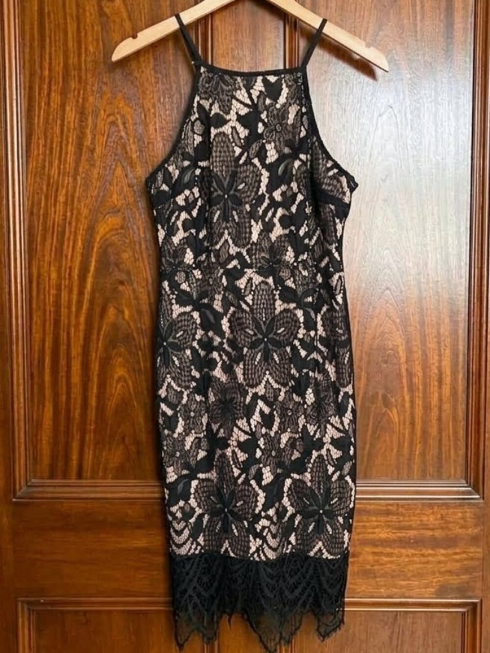 Forever 21 Black Lace Halter Midi Dress Nude Lining Whimsigoth Fairy Grunge